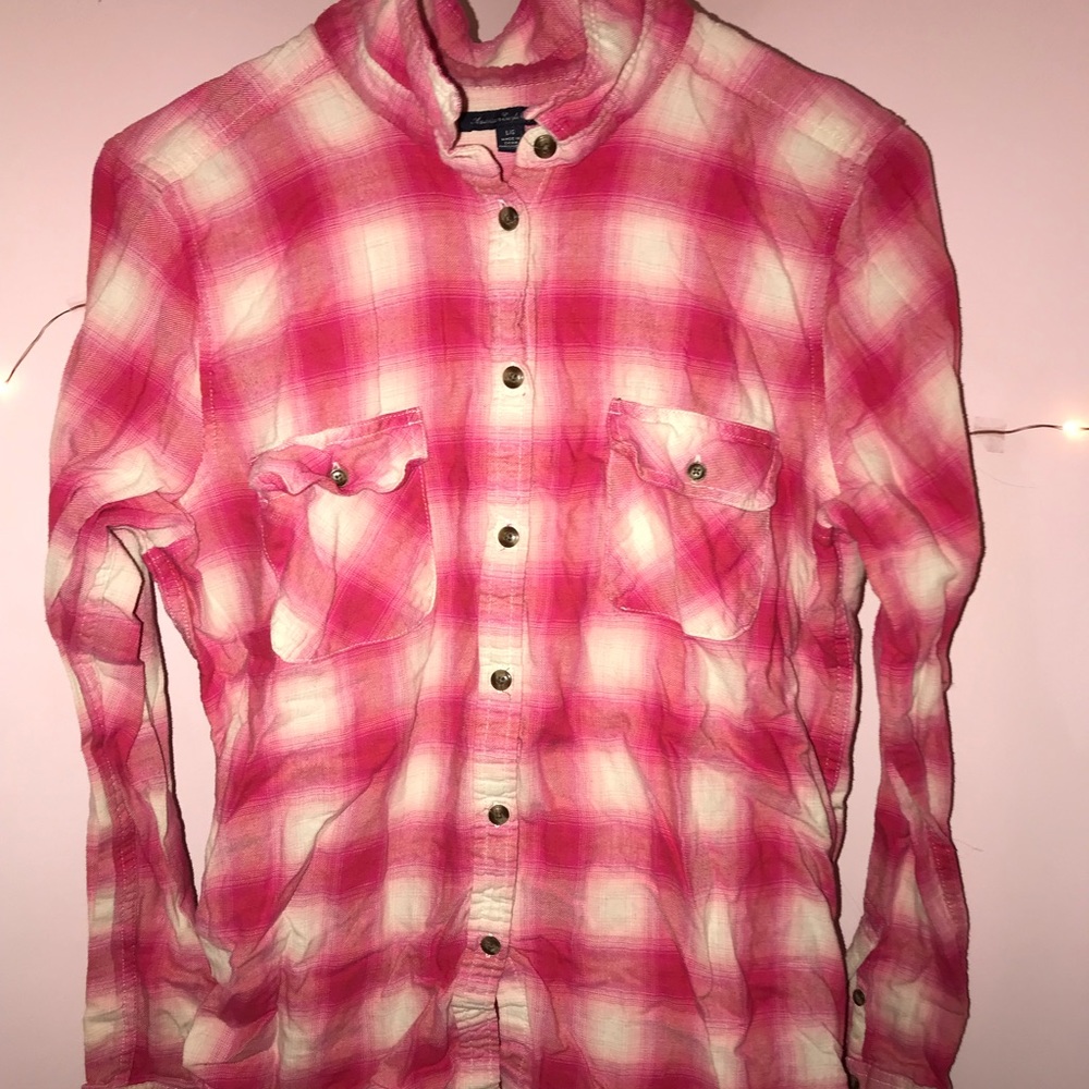 American Eagle Pink Plaid Shirt